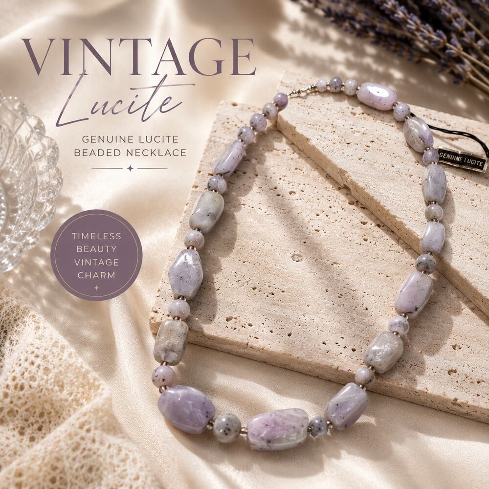 Vintage Genuine Lucite Lavender Beaded Necklace Pastel Statement Piece